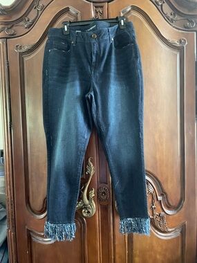 Lane Bryant Dark Blue Frayed-Hem Cropped Jeans